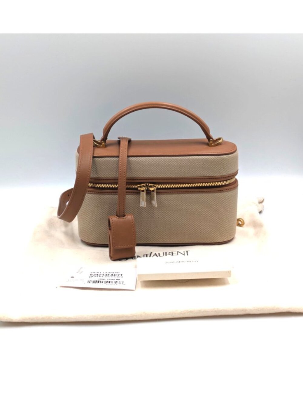 Saint Laurent Canvas Calfskin Mini Gaby Vanity Case Desert Dust Brick 834213 - Picture 12 of 15